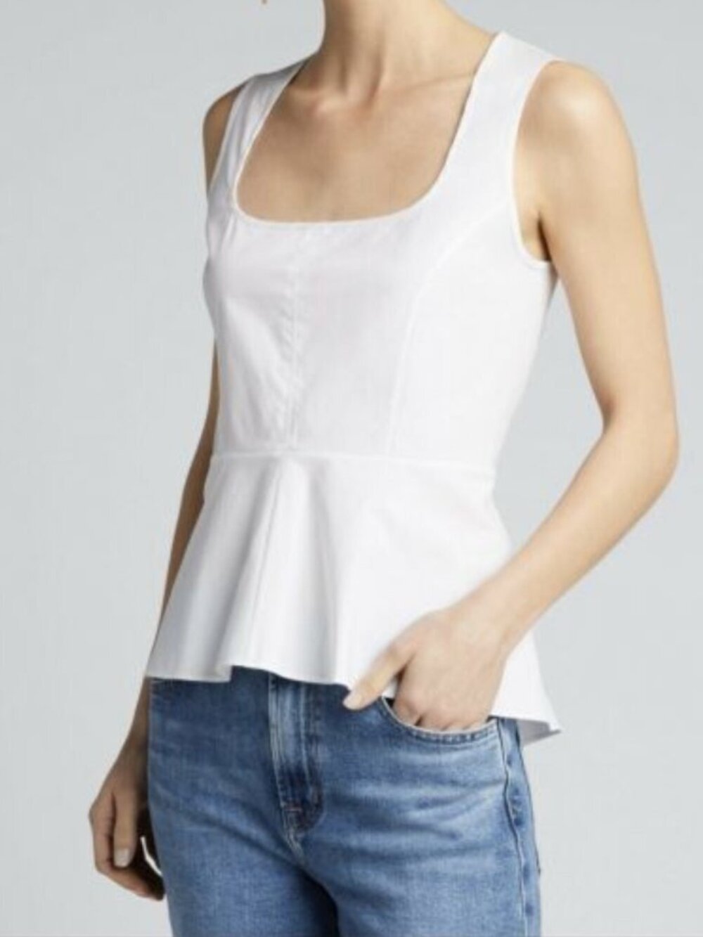 NWT Veronica Beard Basso Peplum Top White Stretch Cotton Sleeveless Blouse